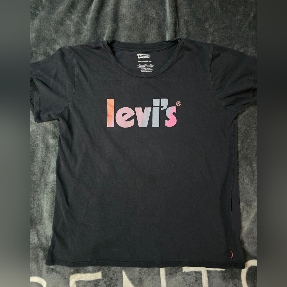 Levi's Black Tee with Pink-to-Purple Ombre Logo